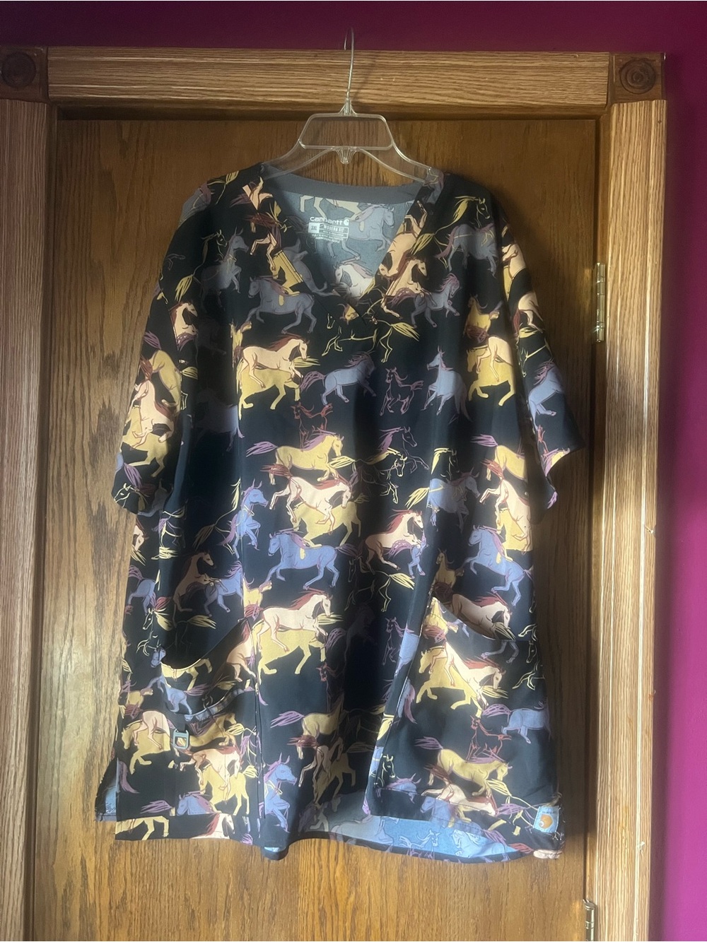 Unicorn & Horse Print Kids V-Neck Top - Black C10